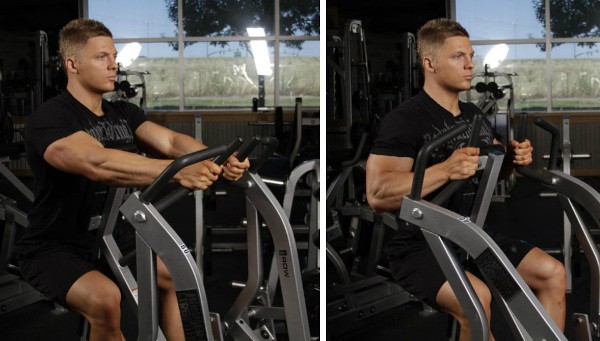 Горизонтальная тяга в тренажере хаммер, на спину, сидя. Техника Горизонтальная тяга в тренажере хаммер, на спину, сидя. Техника